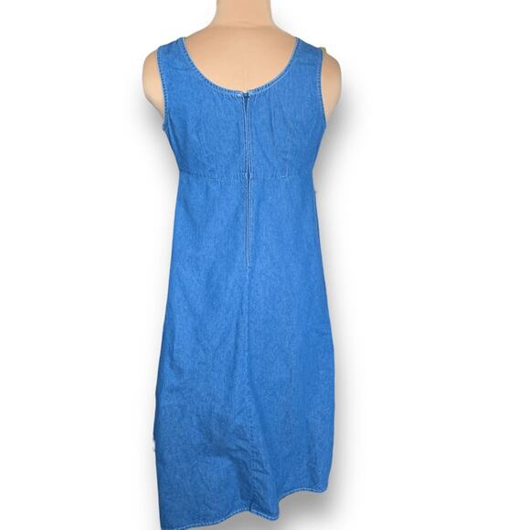 Vintage 90s Blue Denim Sleeveless Midi Dress Scoop Neck Back Zip Sundress Modest - Picture 6 of 10
